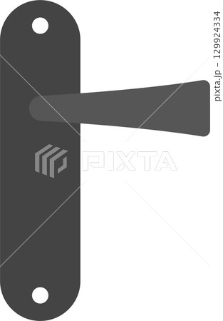 A simple gray door handle with a backplate and handle protruding to the right on black. A simple gray door handle with a backplate and handle protruding to the right on black. 129924334