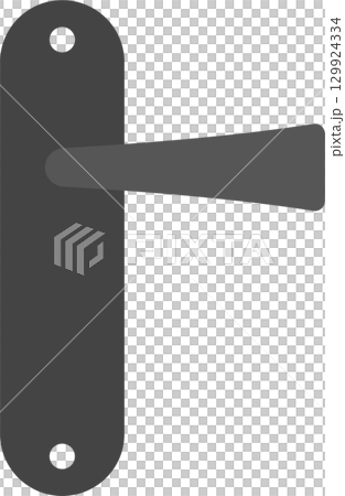 A simple gray door handle with a backplate and handle protruding to the right on black. 129924334