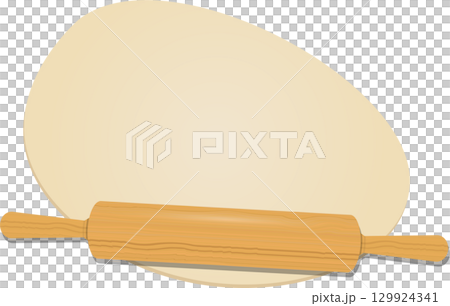 Dough and rolling pin ready for baking or cooking, symbolizing homemade food preparation. 129924341