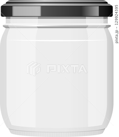 A clear glass jar with a grey lid, suitable for food storage or homemade preserves and crafts. 129924395