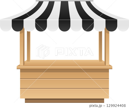Illustration of a market stall with a striped awning, perfect for a fair or outdoor event. 129924408