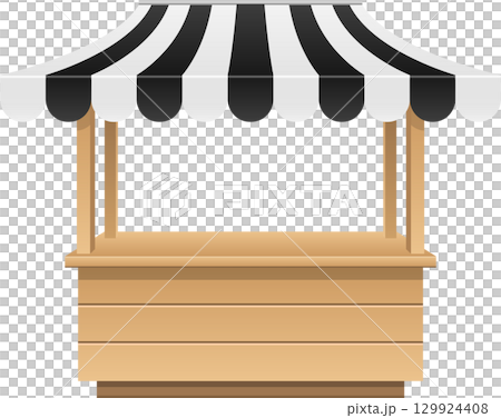 Illustration of a market stall with a striped awning, perfect for a fair or outdoor event. 129924408