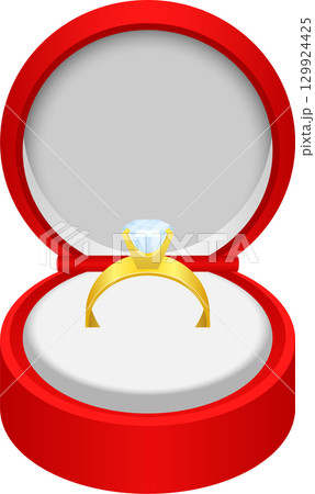 Engagement ring with shining diamond, presented in an opened ring box for a special surprise. Engagement ring with shining diamond, presented in an opened ring box for a special surprise. 129924425