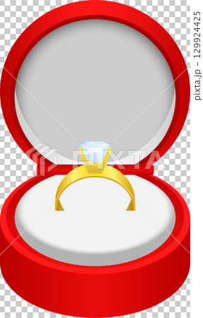 Engagement ring with shining diamond, presented in an opened ring box for a special surprise. Engagement ring with shining diamond, presented in an opened ring box for a special surprise. 129924425
