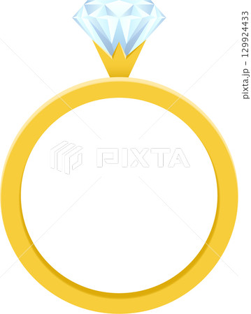 A digital rendering of a golden ring with a clear gemstone on a black background for concepts 129924433