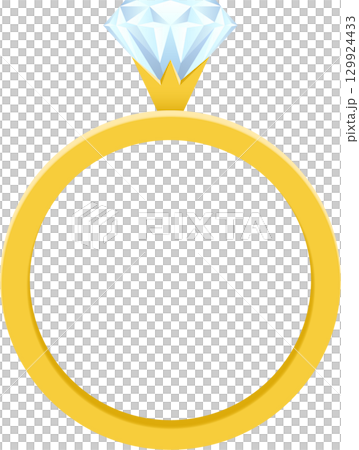 A digital rendering of a golden ring with a clear gemstone on a black background for concepts 129924433