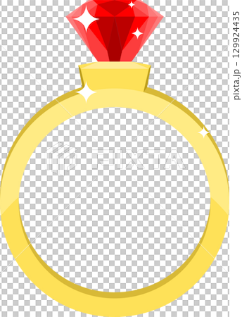 Golden ring with a large red gemstone. Classic design, perfect for an engagement or special gift. Golden ring with a large red gemstone. Classic design, perfect for an engagement or special gift. 129924435