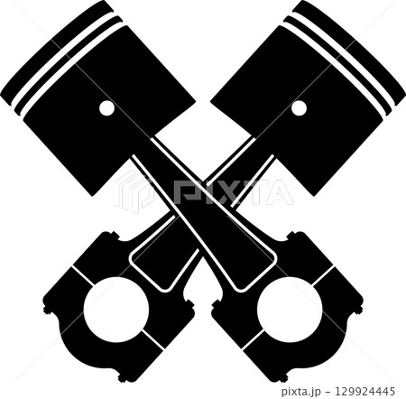 Minimalist design featuring two crossed, white outlined objects, and two dots on a black background. 129924445