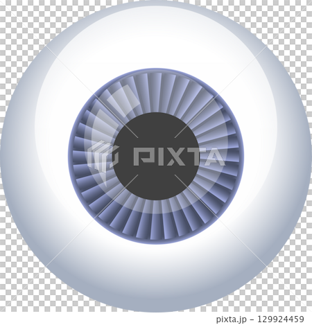 Illustration showcasing a stylized eye with a light blue iris and a dark pupil on a white background. 129924459