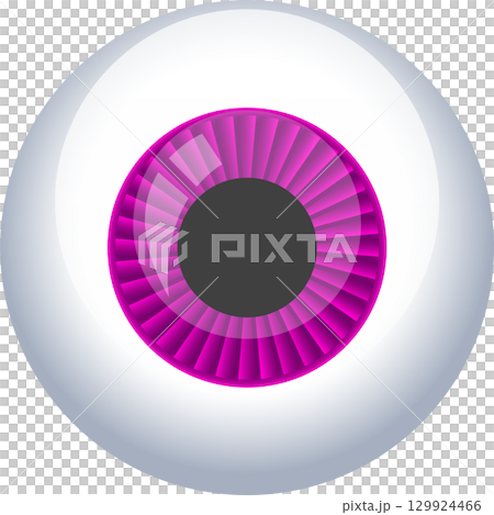 A stylized illustration of a round eye with a magenta iris and a dark gray pupil center. 129924466