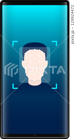 Smartphone face recognition, unlock feature scanning face, security technology, mobile phone Smartphone face recognition, unlock feature scanning face, security technology, mobile phone 129924472