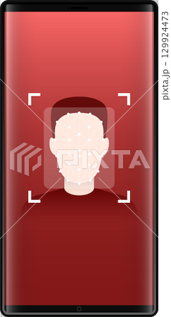 A modern smartphone displays facial recognition scanning, highlighting security and advanced tech. A modern smartphone displays facial recognition scanning, highlighting security and advanced tech. 129924473