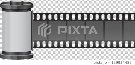 Classic film roll with canister, capturing memories on celluloid, a nostalgic medium. 129924483