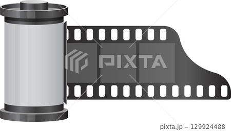 Film roll with exposed film frames, reminiscent of vintage photography and analog cameras. 129924488