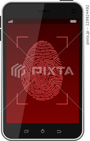Smartphone with biometric fingerprint authentication, secure access and data protection concept. 129924492