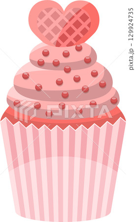 Pink Valentine's Day Cupcake: A delicious treat with a heart-shaped waffle topping and pink frosting. Pink Valentine's Day Cupcake: A delicious treat with a heart-shaped waffle topping and pink frosting. 129924735