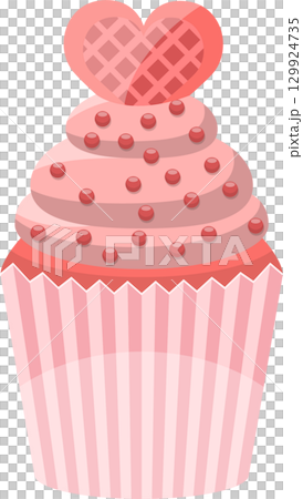 Pink Valentine's Day Cupcake: A delicious treat with a heart-shaped waffle topping and pink frosting. Pink Valentine's Day Cupcake: A delicious treat with a heart-shaped waffle topping and pink frosting. 129924735
