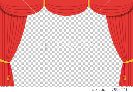 An illustration of a classic theatrical stage with red curtains and golden tassels. Stage is closed. An illustration of a classic theatrical stage with red curtains and golden tassels. Stage is closed. 129924739