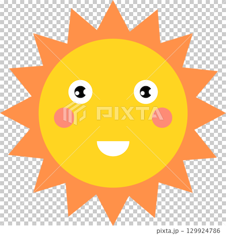Cheerful Sun with a Smiling Face, Radiating Warmth and Happiness, Ideal for Brightening Designs. Cheerful Sun with a Smiling Face, Radiating Warmth and Happiness, Ideal for Brightening Designs. 129924786