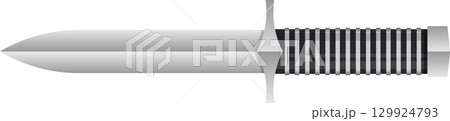 Illustration of a silver-colored dagger featuring a pointed blade, crossguard, and textured handle. 129924793