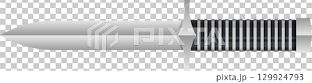 Illustration of a silver-colored dagger featuring a pointed blade, crossguard, and textured handle. 129924793