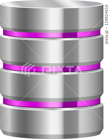 Silver cylinders stacked in tower with pink bands; metallic, organized, minimalist structure. Silver cylinders stacked in tower with pink bands; metallic, organized, minimalist structure. 129924818