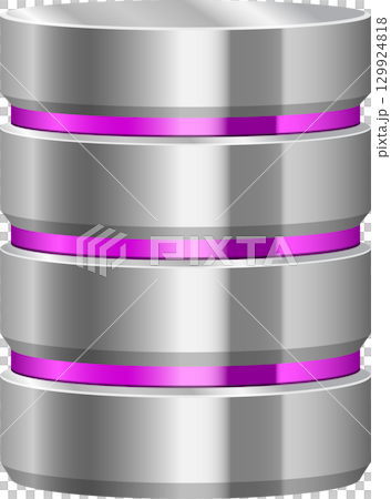 Silver cylinders stacked in tower with pink bands; metallic, organized, minimalist structure. Silver cylinders stacked in tower with pink bands; metallic, organized, minimalist structure. 129924818