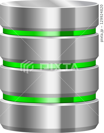 Illustration of a three-tiered, round, silver database server with green rings in between. Illustration of a three-tiered, round, silver database server with green rings in between. 129924820