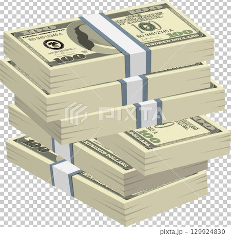 Stacked bundles of currency. Pile of money with straps. Conceptual wealth and finance image. 129924830