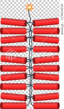 Cartoon dynamite bundle with burning fuse on a black background, ready to explode with danger Cartoon dynamite bundle with burning fuse on a black background, ready to explode with danger 129924836