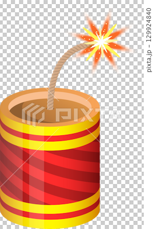 A cartoon depiction of a firework with a stylized fuse and vibrant yellow and red stripes. A cartoon depiction of a firework with a stylized fuse and vibrant yellow and red stripes. 129924840