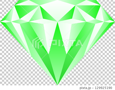 A radiant green gemstone with a complex, multifaceted design, reflecting light on black ground. A radiant green gemstone with a complex, multifaceted design, reflecting light on black ground. 129925190