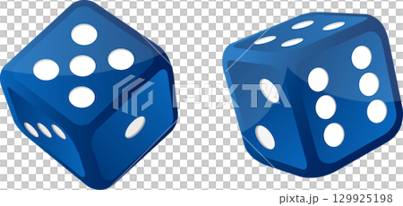Two blue dice are displayed against a black background, showing random numbers for a game. 129925198