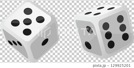 Two angled dice with black spots sit poised for a game, awaiting the roll of chance. Two angled dice with black spots sit poised for a game, awaiting the roll of chance. 129925201