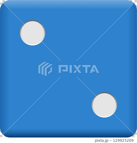 Blue die featuring two white pips, representing the number two in a game or gambling. Blue die featuring two white pips, representing the number two in a game or gambling. 129925209