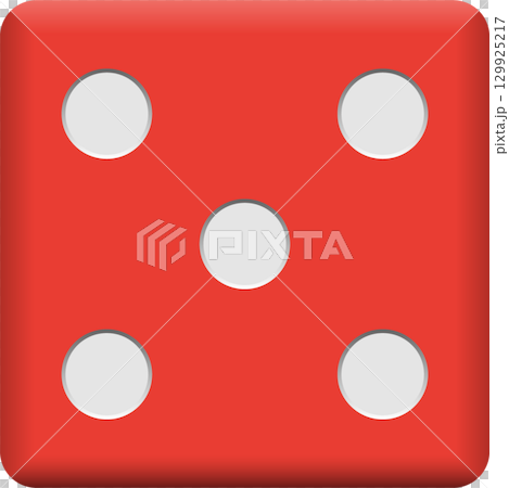 A vibrant red die displays the number five with white dots, commonly used in games of chance. A vibrant red die displays the number five with white dots, commonly used in games of chance. 129925217