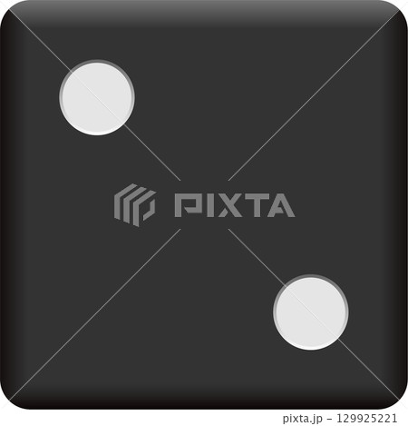 Isolated black die face depicting the number two with white pips, representing chance. Isolated black die face depicting the number two with white pips, representing chance. 129925221