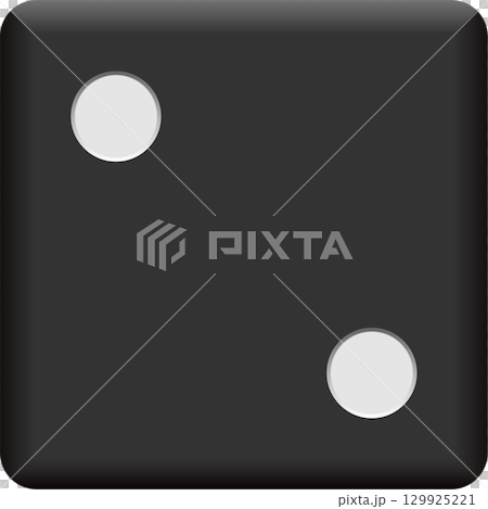 Isolated black die face depicting the number two with white pips, representing chance. Isolated black die face depicting the number two with white pips, representing chance. 129925221