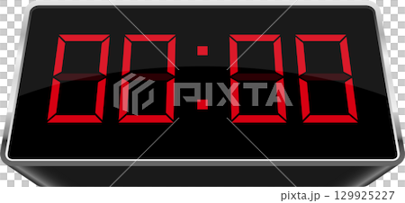 Digital display showing zero. Electronic timer or clock in a black case. Red numbers. 129925227