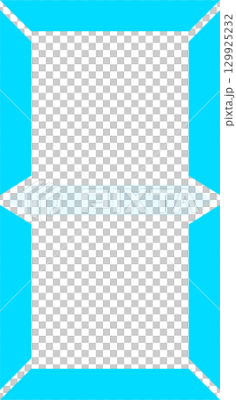 Geometric abstraction featuring neon blue framing black voids with an intersecting horizontal band. 129925232