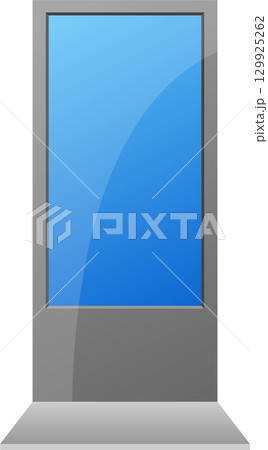 Illuminated display panel with sleek design and vibrant blue screen, perfect for advertising. 129925262