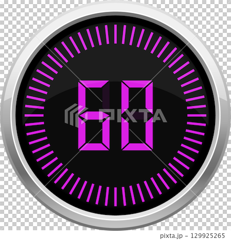 Digital display shows the number sixty, surrounded by a circular timer with ticks marking seconds. Digital display shows the number sixty, surrounded by a circular timer with ticks marking seconds. 129925265