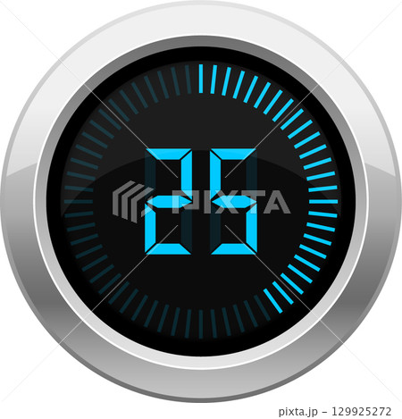 Electronic timer with digital display showing "25", surrounded by a silver frame and blue markings. 129925272