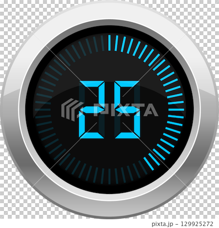 Electronic timer with digital display showing "25", surrounded by a silver frame and blue markings. 129925272