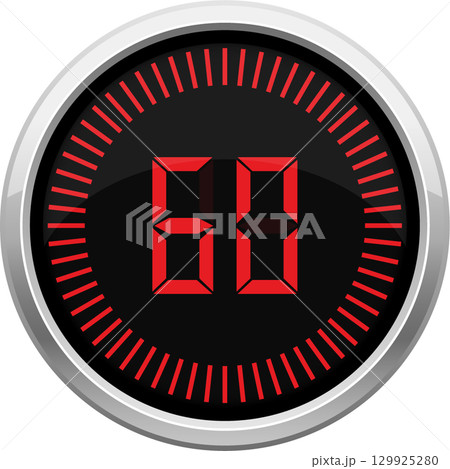 A digital timer displays the number 60 in red against a dark background within a silver border. 129925280