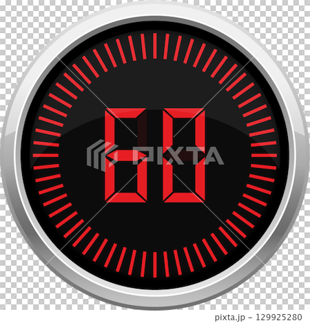 A digital timer displays the number 60 in red against a dark background within a silver border. 129925280