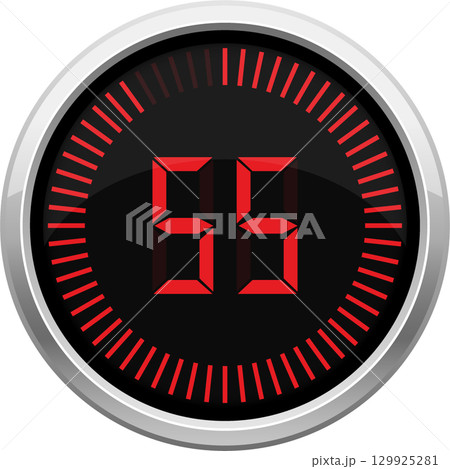 Digital counter displaying the number 55, marked with red lines on a black background. 129925281