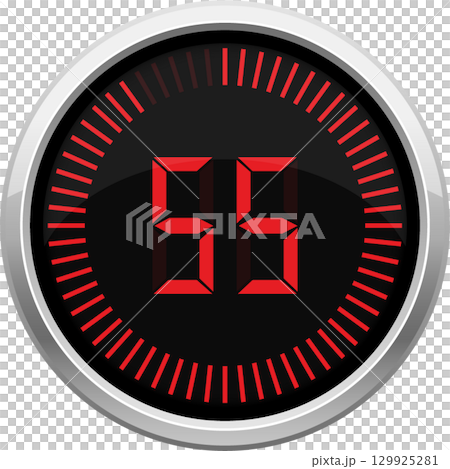 Digital counter displaying the number 55, marked with red lines on a black background. 129925281