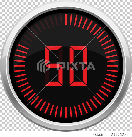 Illustration of a digital timer with red digits showing "60" against a black background. 129925282