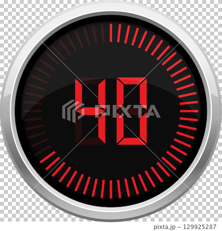 Digital timer with metallic bezel and red LED display, indicating the number forty-eight. Digital timer with metallic bezel and red LED display, indicating the number forty-eight. 129925287